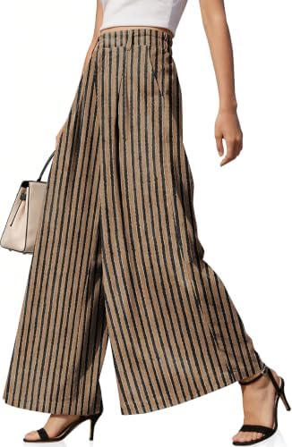 Womens Linen Palazzo Pants High Waist Wide Leg Casual Office Trousers