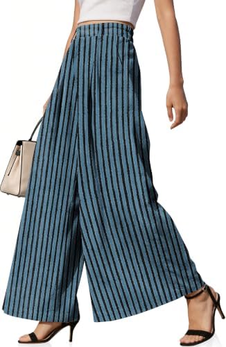 Womens Linen Palazzo Pants High Waist Wide Leg Casual Office Trousers