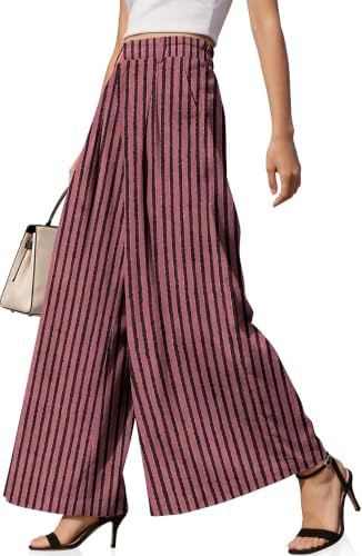 Womens Linen Palazzo Pants High Waist Wide Leg Casual Office Trousers