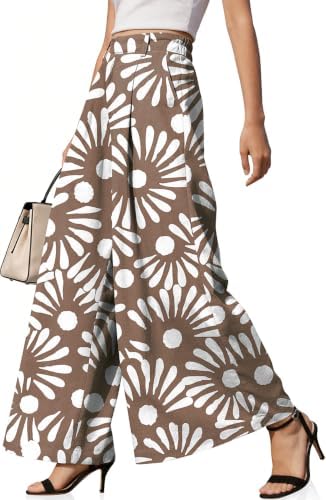 Womens Linen Palazzo Pants High Waist Wide Leg Casual Office Trousers