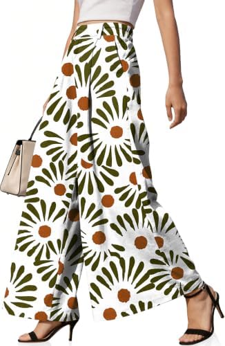 Womens Linen Palazzo Pants High Waist Wide Leg Casual Office Trousers