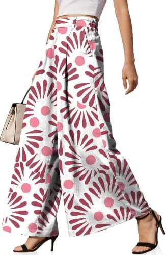 Womens Linen Palazzo Pants High Waist Wide Leg Casual Office Trousers