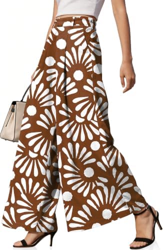Womens Linen Palazzo Pants High Waist Wide Leg Casual Office Trousers