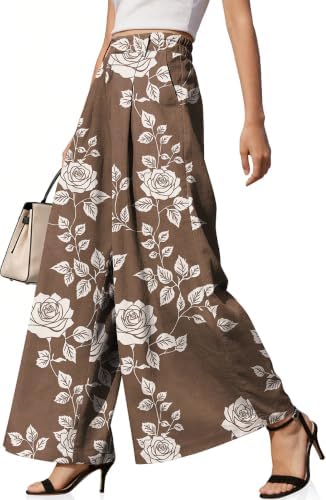 Womens Linen Palazzo Pants High Waist Wide Leg Casual Office Trousers