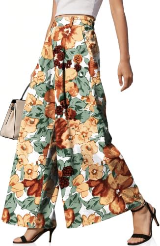 Womens Linen Palazzo Pants High Waist Wide Leg Casual Office Trousers