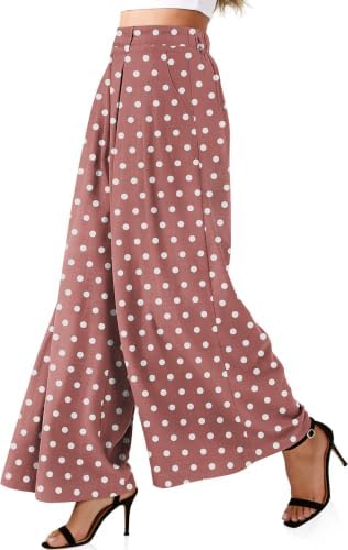 Womens Linen Palazzo Pants Polka Dot Loose Trousers with Pockets