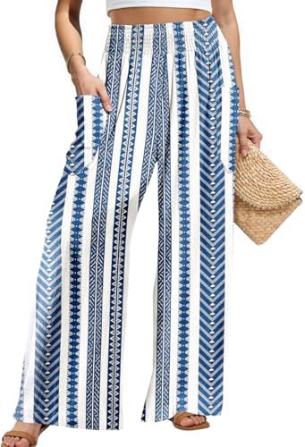 Womens Linen Palazzo Pants Summer Boho Wide Leg High Waist Casual Loose
