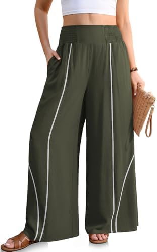 Women's Linen Palazzo Pants Wide Leg Army Green