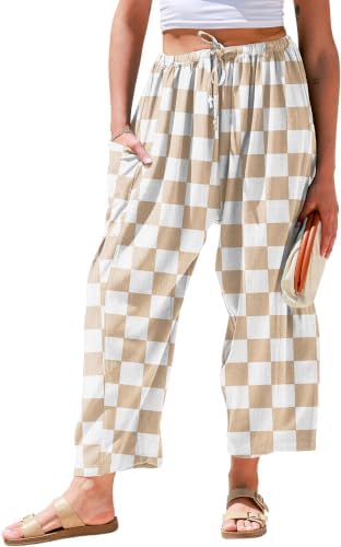 Womens Linen Palazzo Pants Wide Leg Casual Loose Drawstring Pants