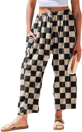 Womens Linen Palazzo Pants Wide Leg Casual Loose Drawstring Pants