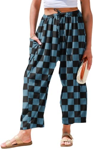 Womens Linen Palazzo Pants Wide Leg Casual Loose Drawstring Pants