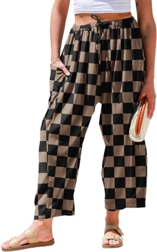 Womens Linen Palazzo Pants Wide Leg Casual Loose Drawstring Pants