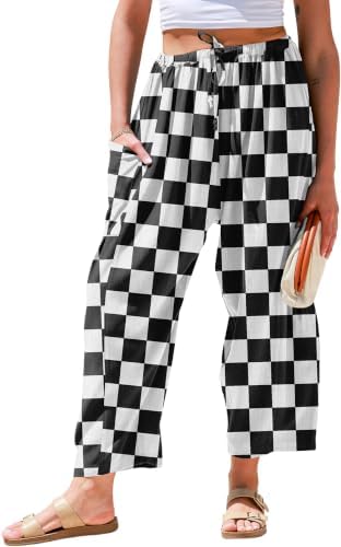 Womens Linen Palazzo Pants Wide Leg Casual Loose Drawstring Pants