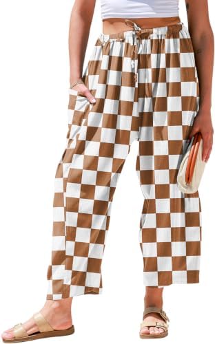 Womens Linen Palazzo Pants Wide Leg Casual Loose Drawstring Pants