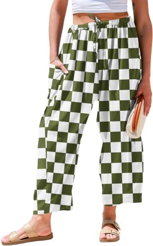 Womens Linen Palazzo Pants Wide Leg Casual Loose Drawstring Pants