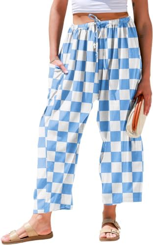 Womens Linen Palazzo Pants Wide Leg Casual Loose Drawstring Pants