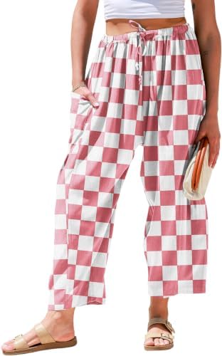 Womens Linen Palazzo Pants Wide Leg Casual Loose Drawstring Pants