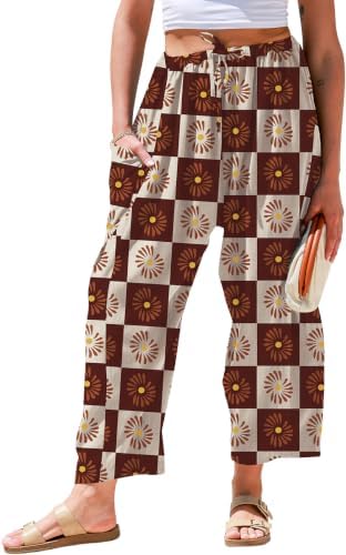 Womens Linen Palazzo Pants Wide Leg Casual Loose Drawstring Pants