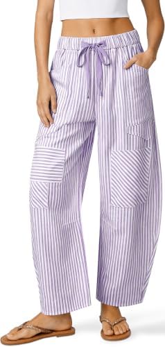 Linen Pants for Women Barrel Striped Y2k Patchwork with Pockets