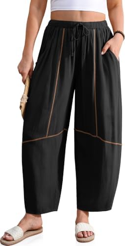 Linen Pants for Women Drawstring Waist Barrel Harem Pants Black