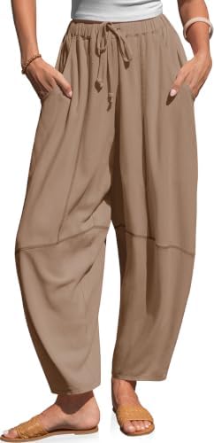Linen Pants for Women Drawstring Waist Barrel Harem Pants