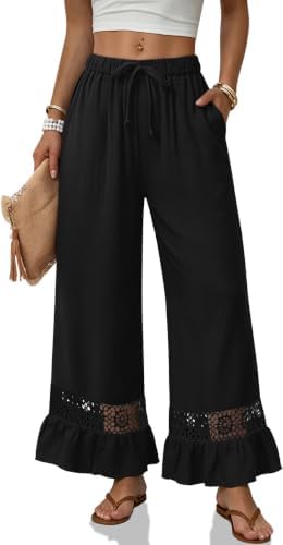 Linen Pants Women Loose Fit High Waisted Palazzo Vacation Trousers