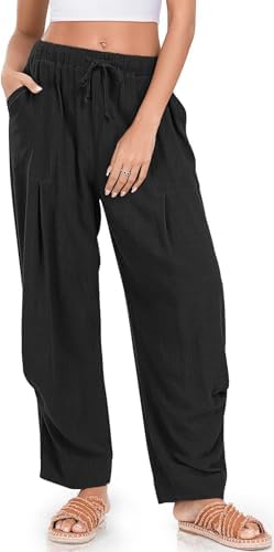 Womens Linen rayon Palazzo Pants Baggy Casual Harem Pants with Pockets,