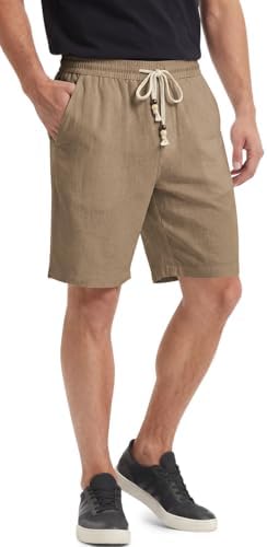 Linen Shorts for Men Casual 7 Inch Inseam Summer Beach Vacation
