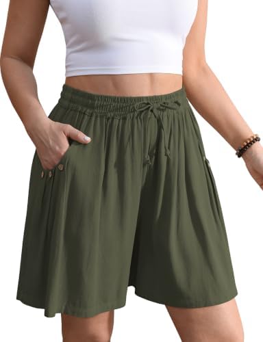 Linen Shorts for Women Wide Leg 5" Inseam Flowy Baggy Summer