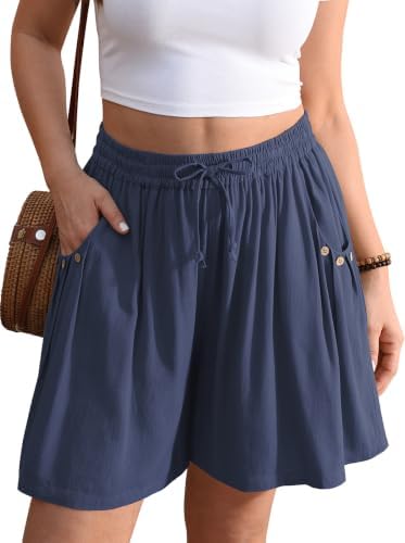 Linen Shorts for Women Wide Leg 5" Inseam Flowy Baggy Summer