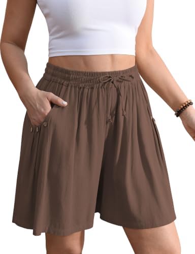 Linen Shorts for Women Wide Leg 5" Inseam Flowy Baggy Summer