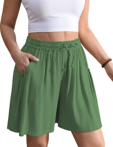 Linen Shorts for Women Wide Leg 5" Inseam Flowy Baggy Summer