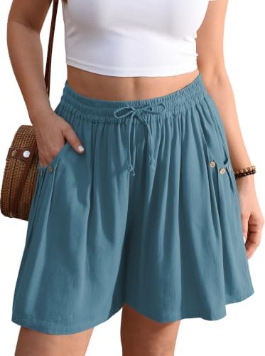 Linen Shorts for Women Wide Leg 5" Inseam Flowy Baggy Summer