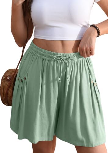 Linen Shorts for Women Wide Leg 5" Inseam Flowy Baggy Summer