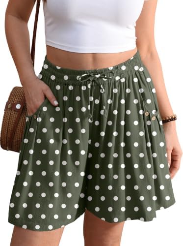 Linen Shorts for Women Wide Leg 5" Inseam Flowy Summer Polka Dot