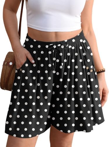 Linen Shorts for Women Wide Leg 5" Inseam Flowy Summer Polka Dot