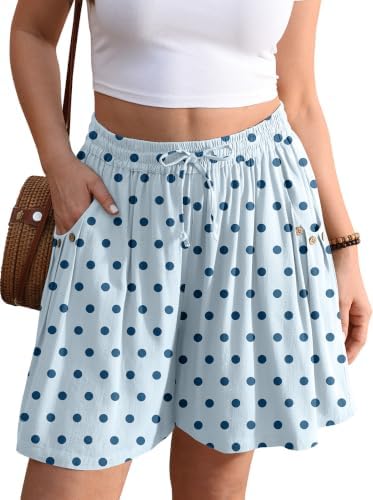 Linen Shorts for Women Wide Leg 5" Inseam Flowy Summer Polka Dot
