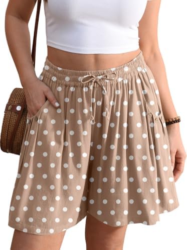 Linen Shorts for Women Wide Leg 5" Inseam Flowy Summer Polka Dot