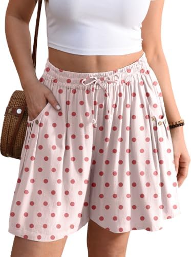 Linen Shorts for Women Wide Leg 5" Inseam Flowy Summer Polka Dot