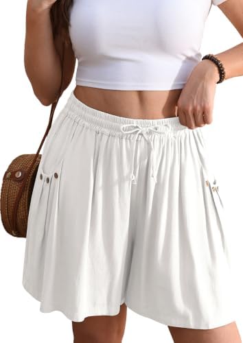 Linen Shorts for Women Wide Leg 5" Inseam Flowy Baggy Summer White