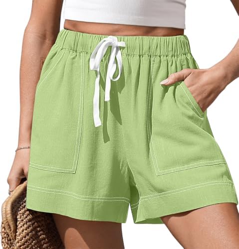 Womens Linen Shorts with Pockets Light Mossy