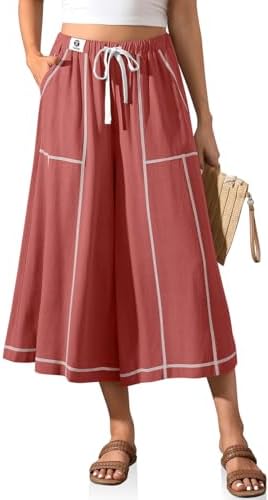 Womens Linen Skirt Pants Wide Leg Capri Culottes Boho Summer Casual