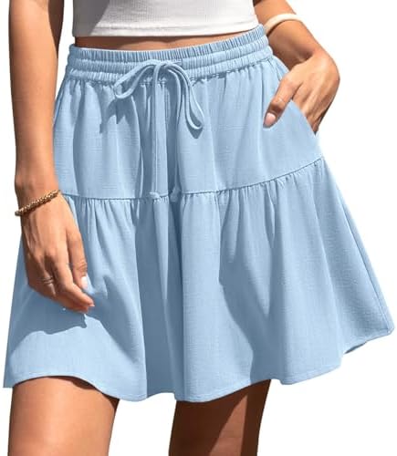 Womens Linen Skirt Pants Wide Leg Flowy Shorts Skort Aqua Blue