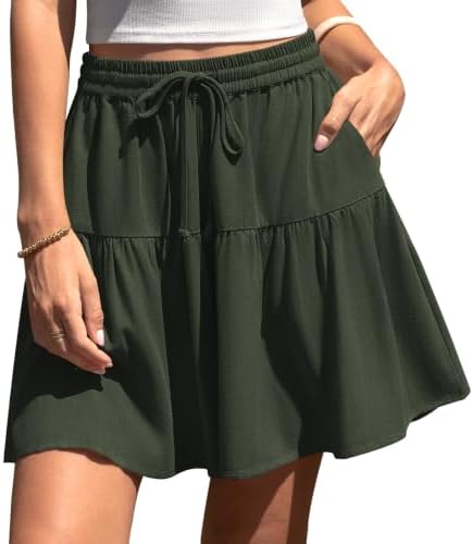 Womens Linen Skirt Pants Wide Leg Flowy Shorts Skort Army Green