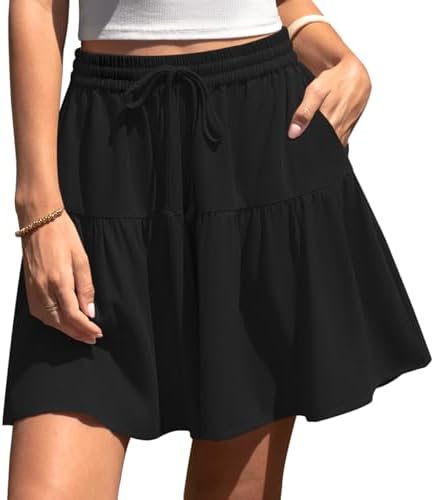 Womens Linen Skirt Pants Wide Leg Flowy Shorts Skort Black