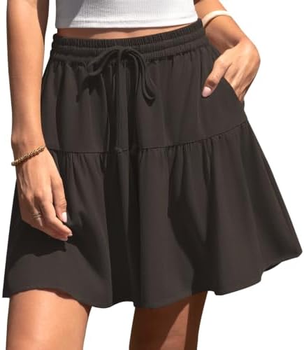 Womens Linen Skirt Pants Wide Leg Flowy Shorts Skort Dark Coffee