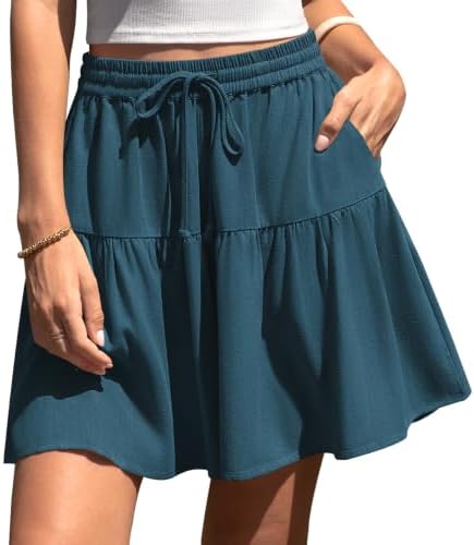 Womens Linen Skirt Pants Wide Leg Flowy Shorts Skort Lake Blue