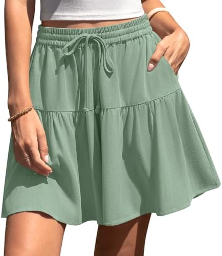 Womens Linen Skirt Pants Wide Leg Flowy Shorts Skort Light Army Green