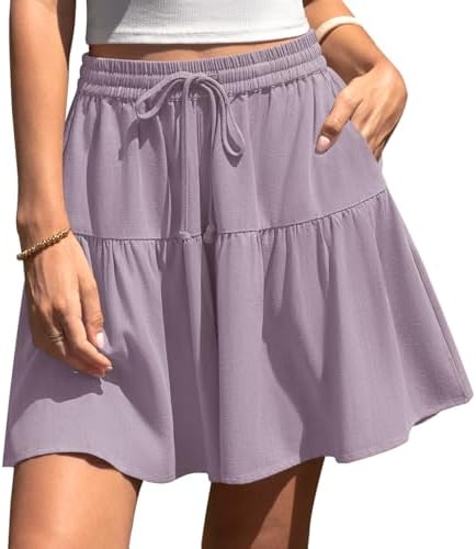 Womens Linen Skirt Pants Wide Leg Flowy Shorts Skort Light Purple