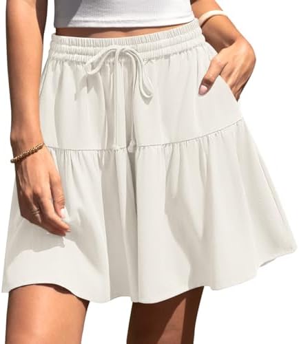 Womens Linen Skirt Pants Wide Leg Flowy Shorts Skort Milky White